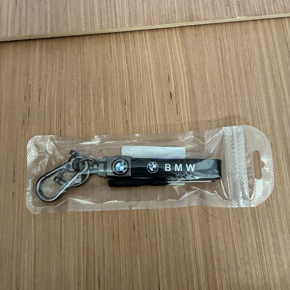 BMW Genuine Leather Black Chrome Car Keychain Brand New